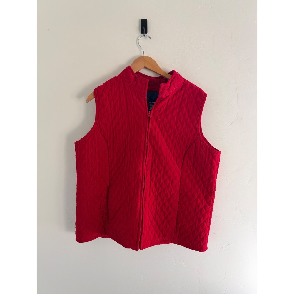 Basic Editions Red Quilted Corduroy Vest Mock Neck Full Zip XL